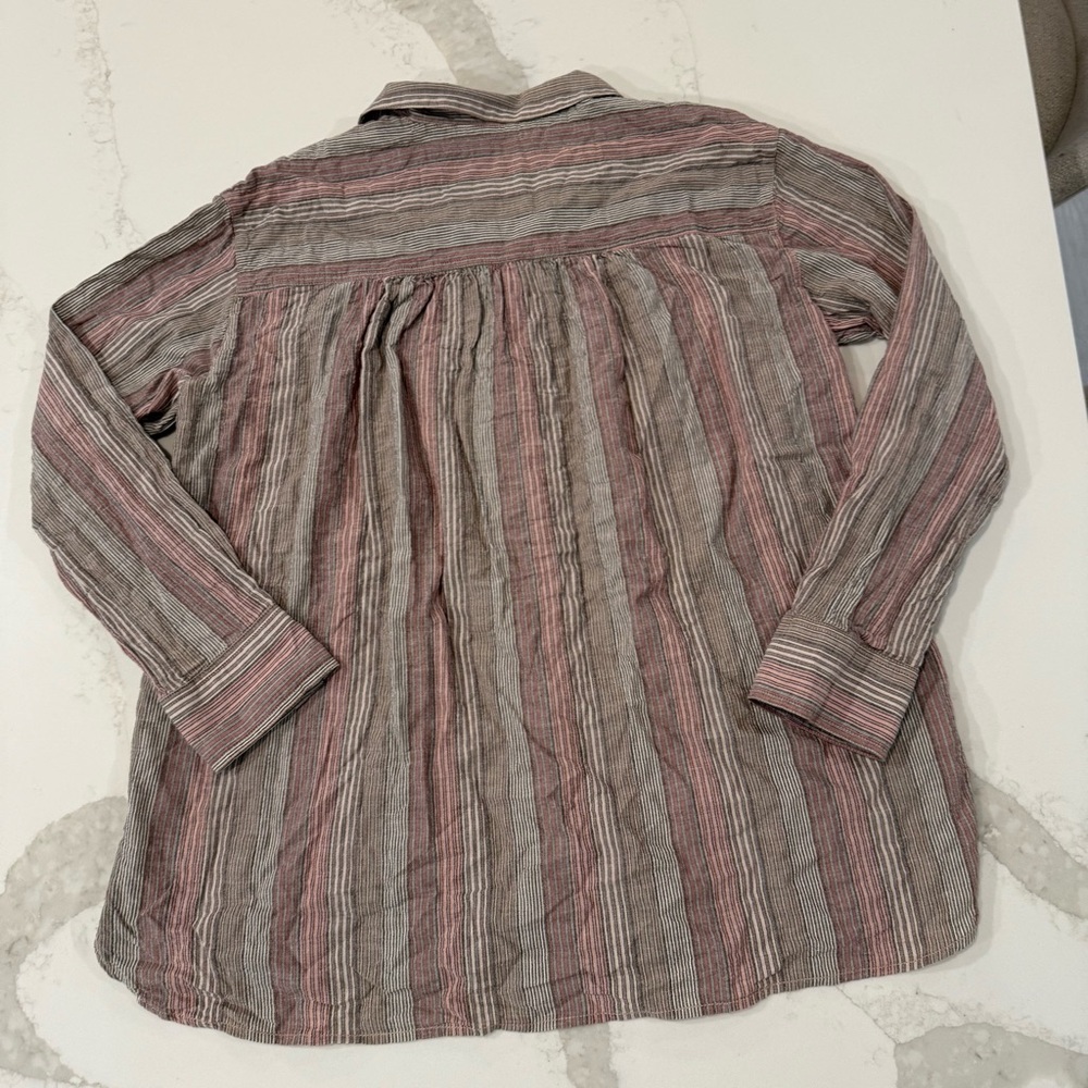 Free People High Tide Pink Sands Striped Button Down Shirt Womens Large Bohemian - Picture 10 of 10